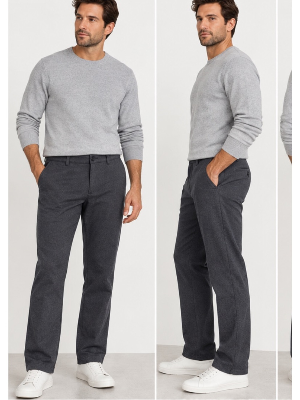 Betabrand Men's Classic Straight Fit texture Pants - Charcoal Gray size 34X30